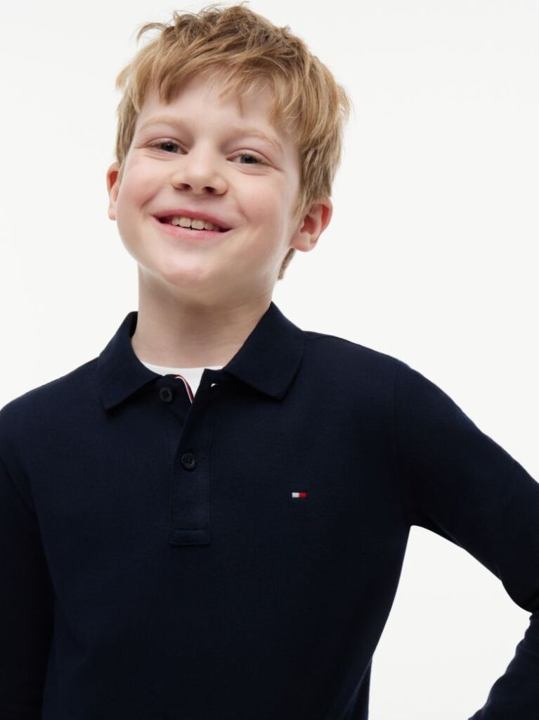 Blue Regular Fit Pique Long Sleeve Polo Shirt  Boys
