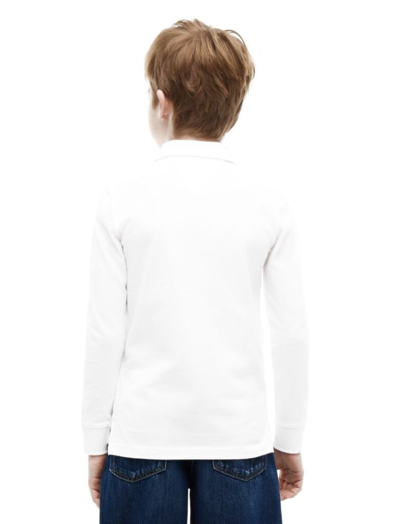 White Regular Fit Pique Long Sleeve Polo Shirt  Boys
