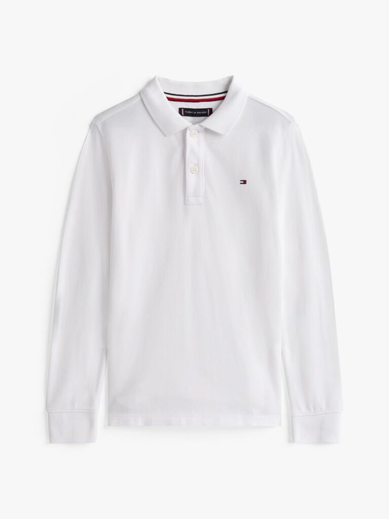 White Regular Fit Pique Long Sleeve Polo Shirt  Boys