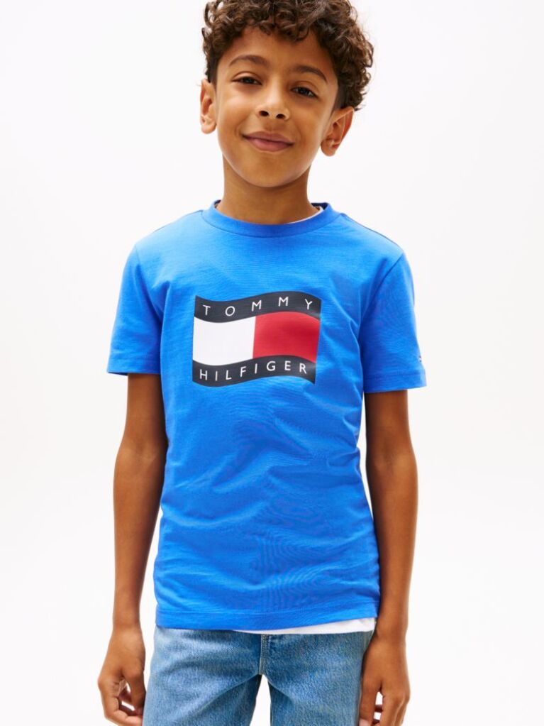 Blue Wavy Flag Jersey Crew Neck T-Shirt  Boys