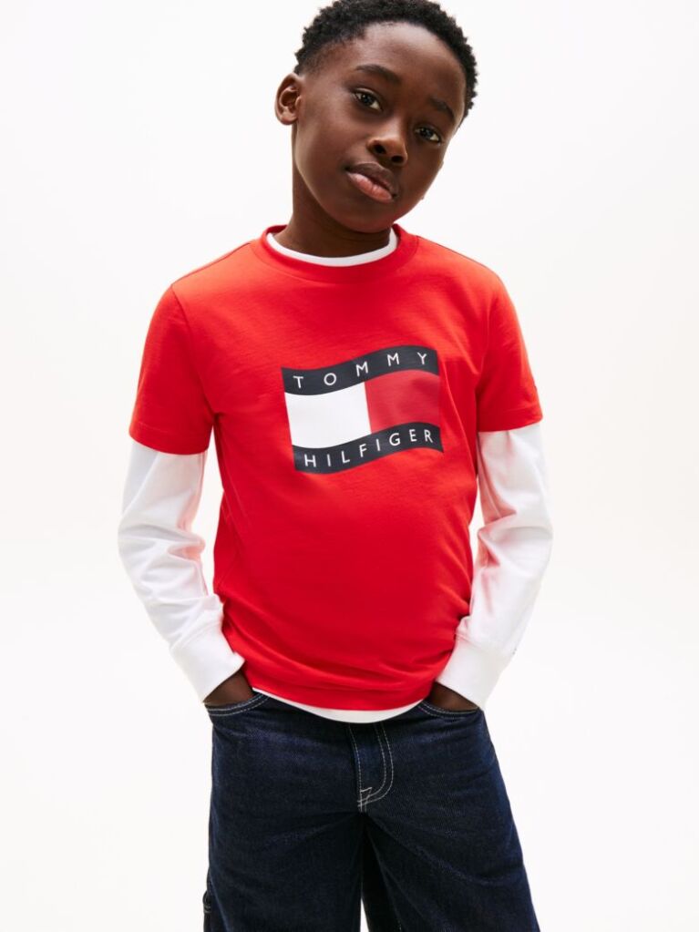 Red Wavy Flag Jersey Crew Neck T-Shirt  Boys