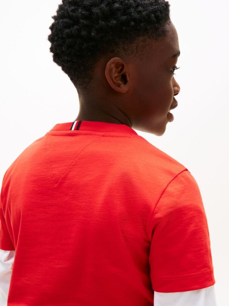 Red Wavy Flag Jersey Crew Neck T-Shirt  Boys