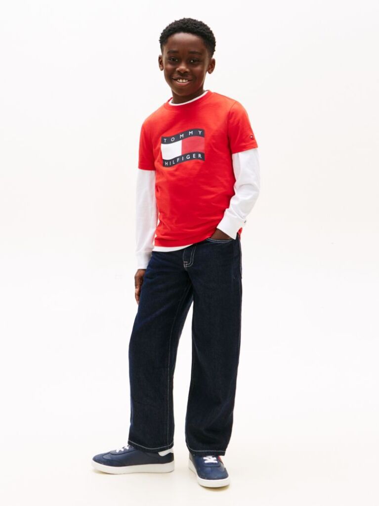 Red Wavy Flag Jersey Crew Neck T-Shirt  Boys