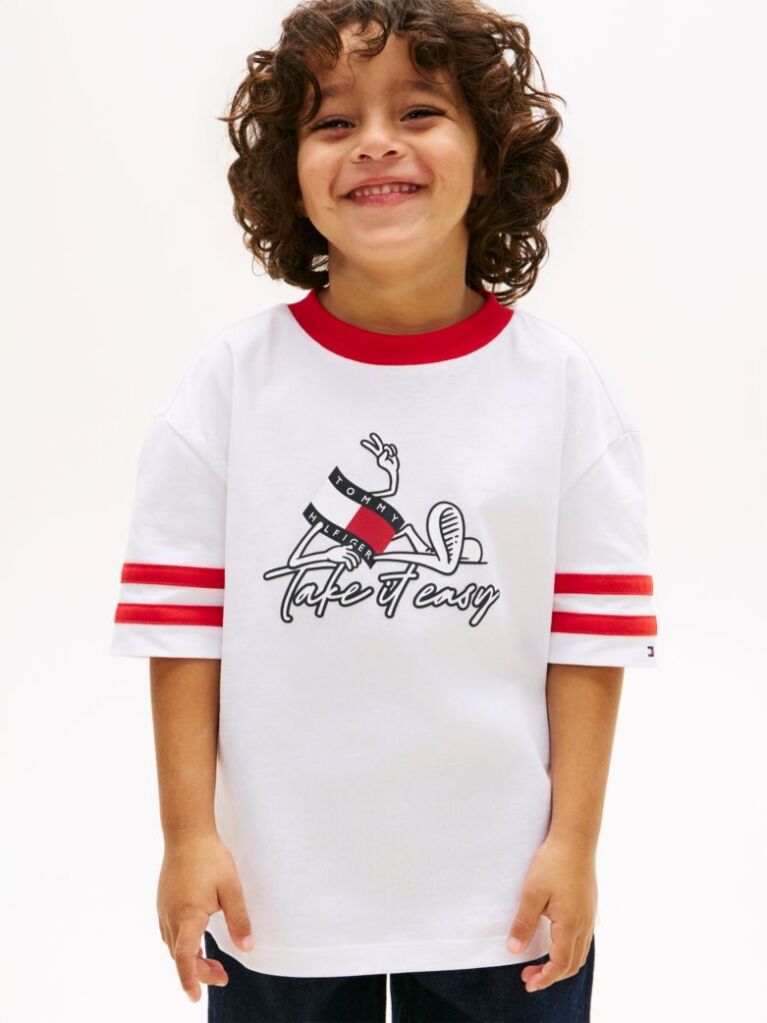 White Wavy Flag Graphic Jersey T-Shirt  Boys