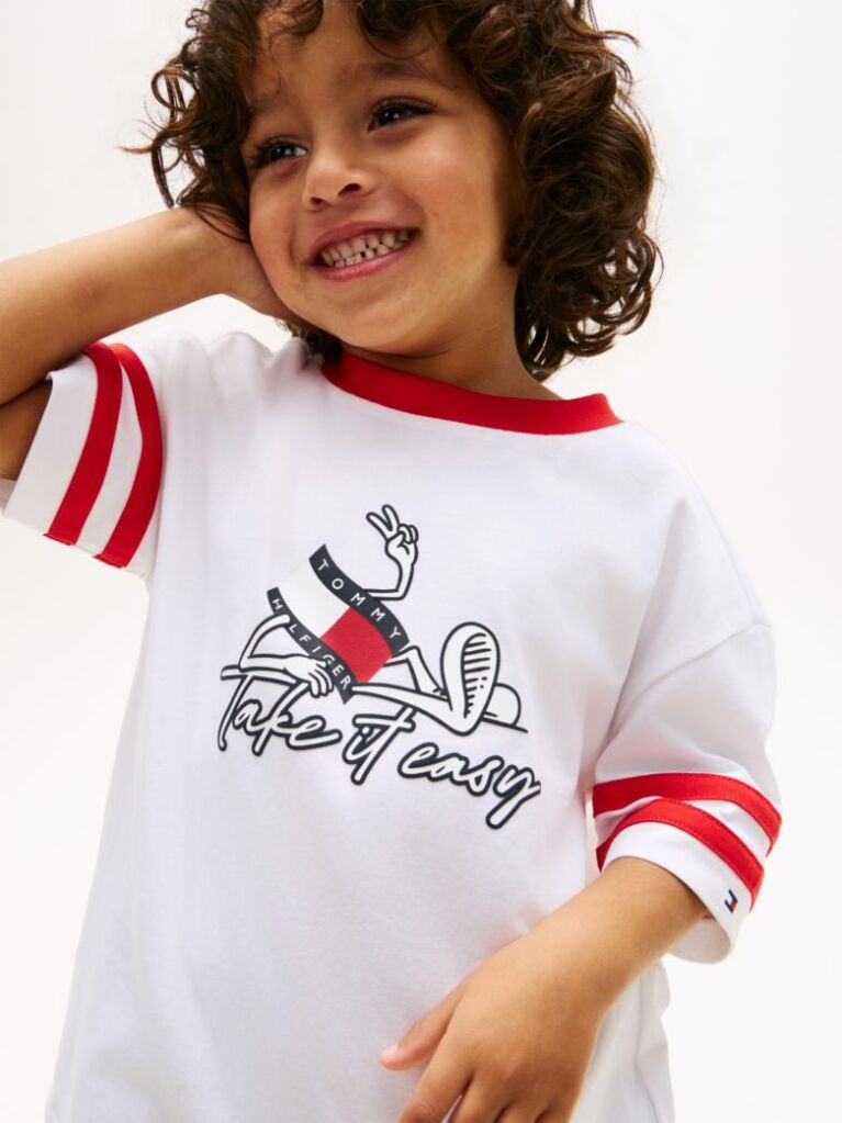 White Wavy Flag Graphic Jersey T-Shirt  Boys