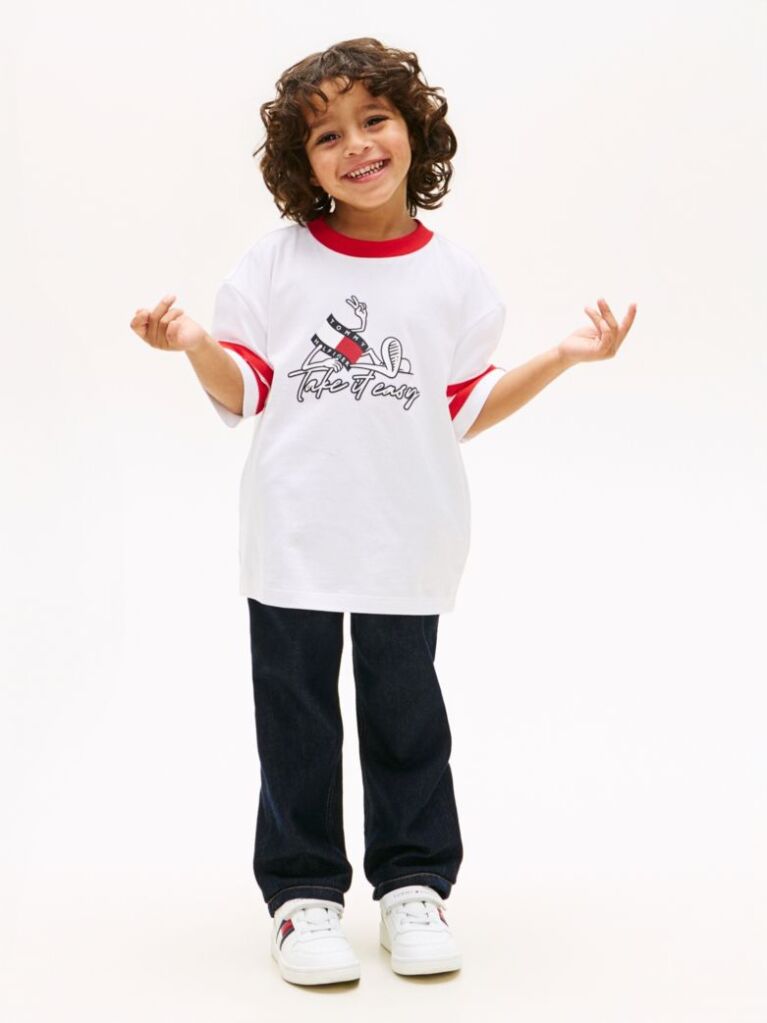 White Wavy Flag Graphic Jersey T-Shirt  Boys