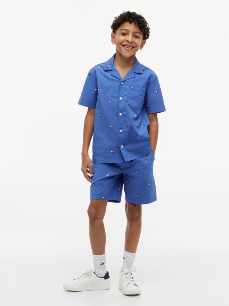 Blue Relaxed Flag Embroidery Poplin Shorts  Boys
