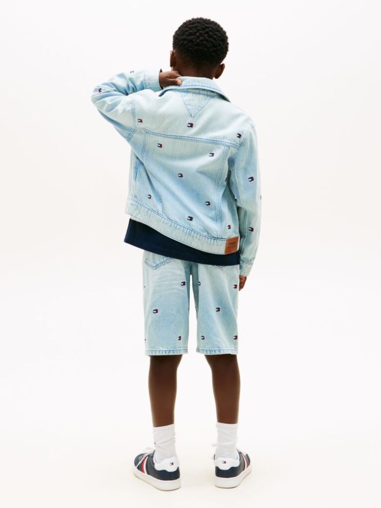 Blue Wavy Flag Embroidery Denim Trucker Jacket  Boys