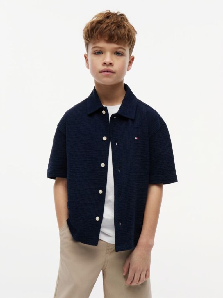Blue Relaxed Fit Seersucker Short Sleeve Shirt  Boys