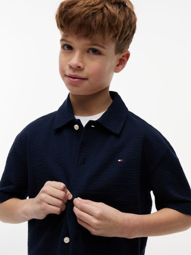 Blue Relaxed Fit Seersucker Short Sleeve Shirt  Boys