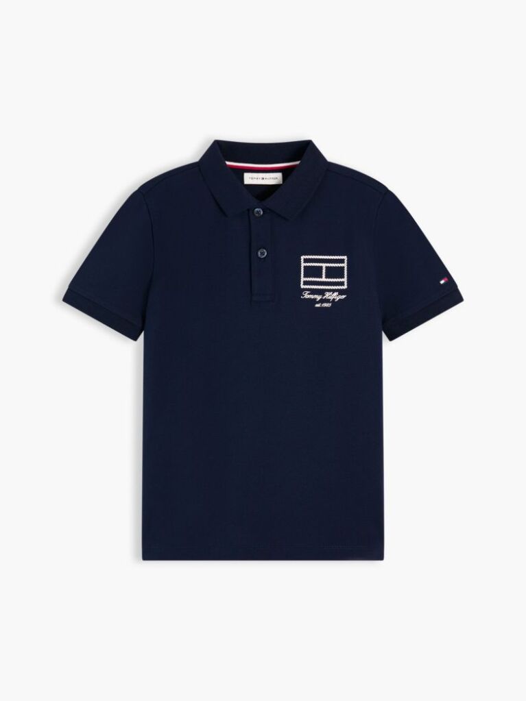 Blue Regular Fit Outline Flag Pique Polo Shirt  Boys