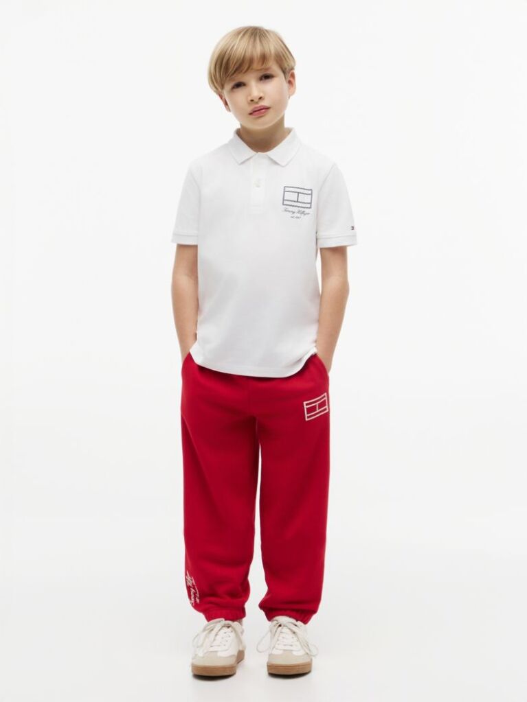White Regular Fit Outline Flag Pique Polo Shirt  Boys