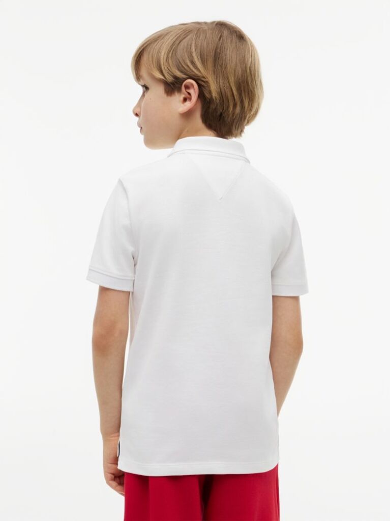 White Regular Fit Outline Flag Pique Polo Shirt  Boys