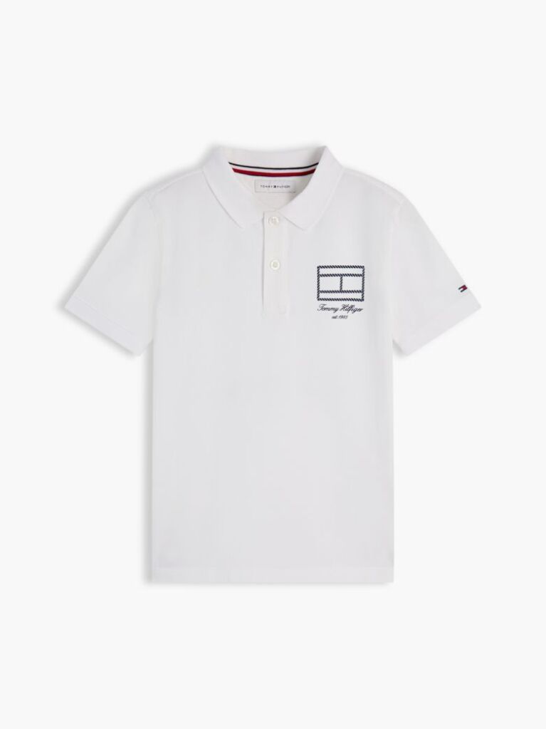 White Regular Fit Outline Flag Pique Polo Shirt  Boys