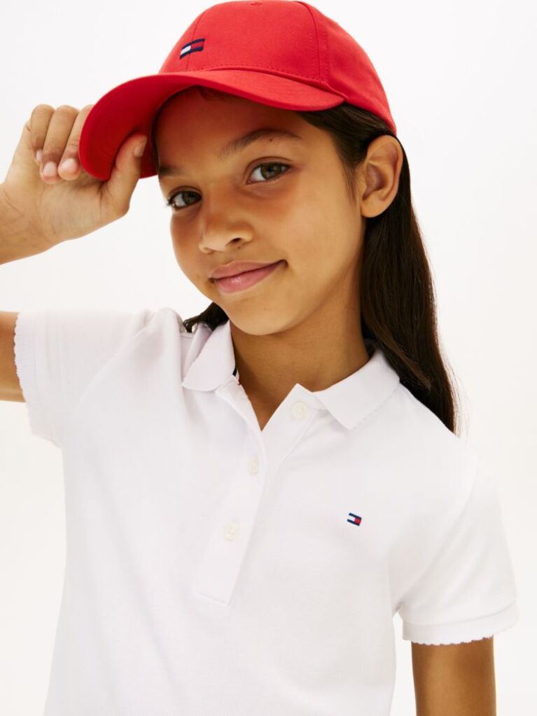 White Contrast Crew Neck Polo Dress  Girls