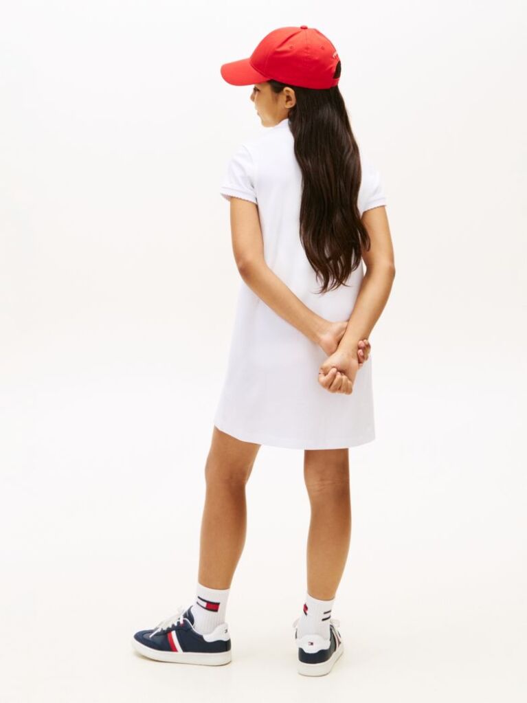 White Contrast Crew Neck Polo Dress  Girls
