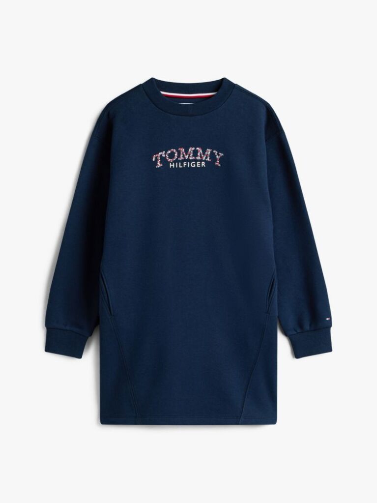 Blue Floral Logo Fleece Relaxed Sweatshirt Dress  Girls