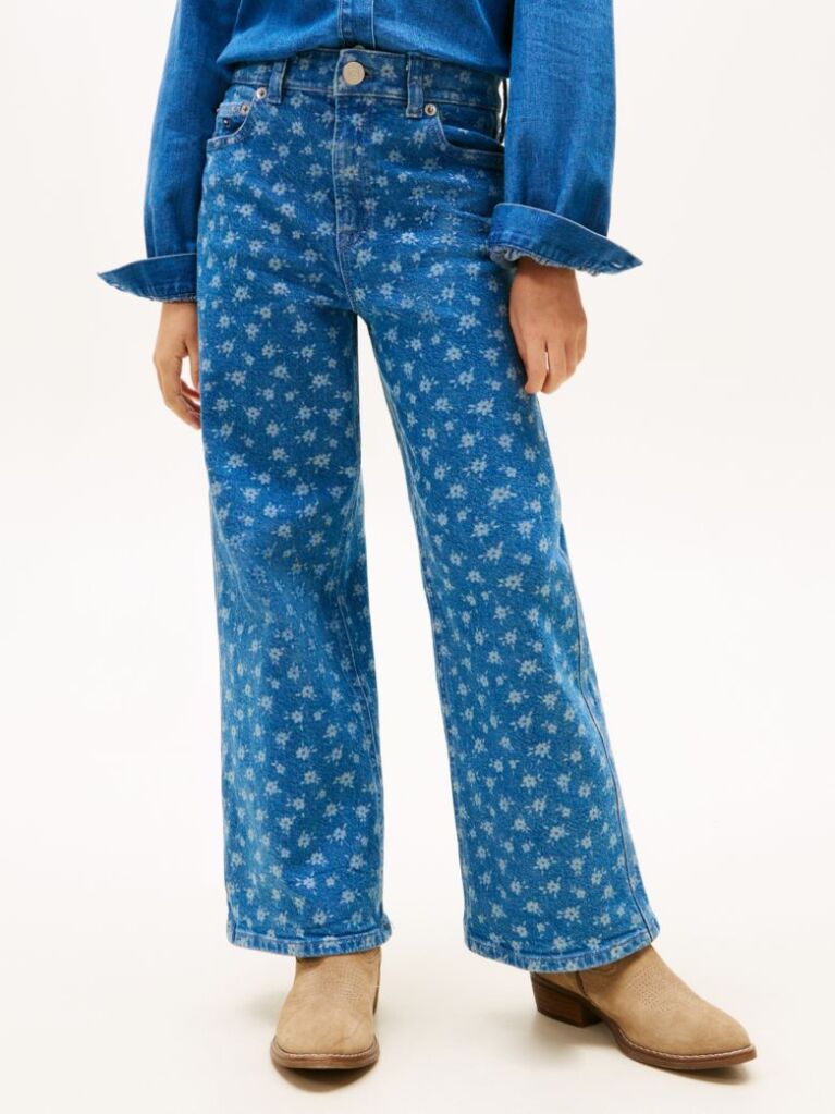 Denim Denim Overshirt with Floral Print and Relaxed Fit  Girls