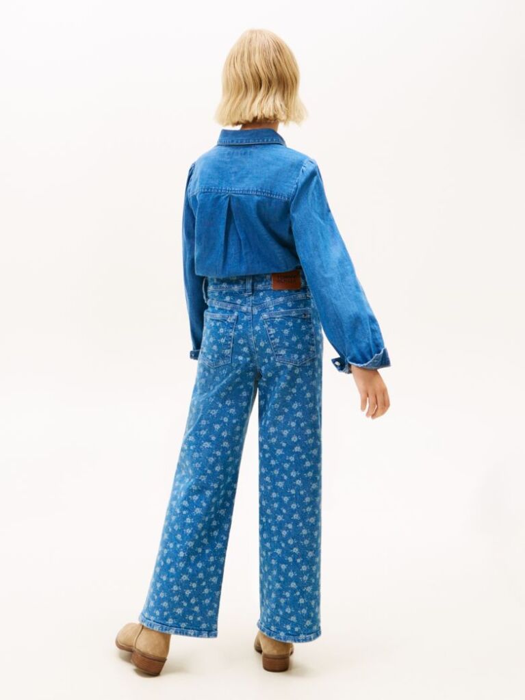 Denim Denim Overshirt with Floral Print and Relaxed Fit  Girls