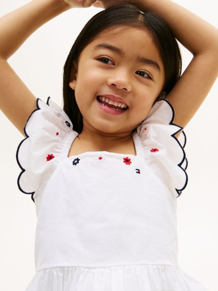 White Floral Embroidery Short Sleeve Top  Girls