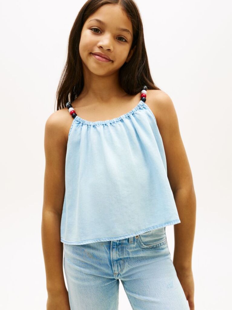 Denim Beaded Straps Sleeveless Top  Girls