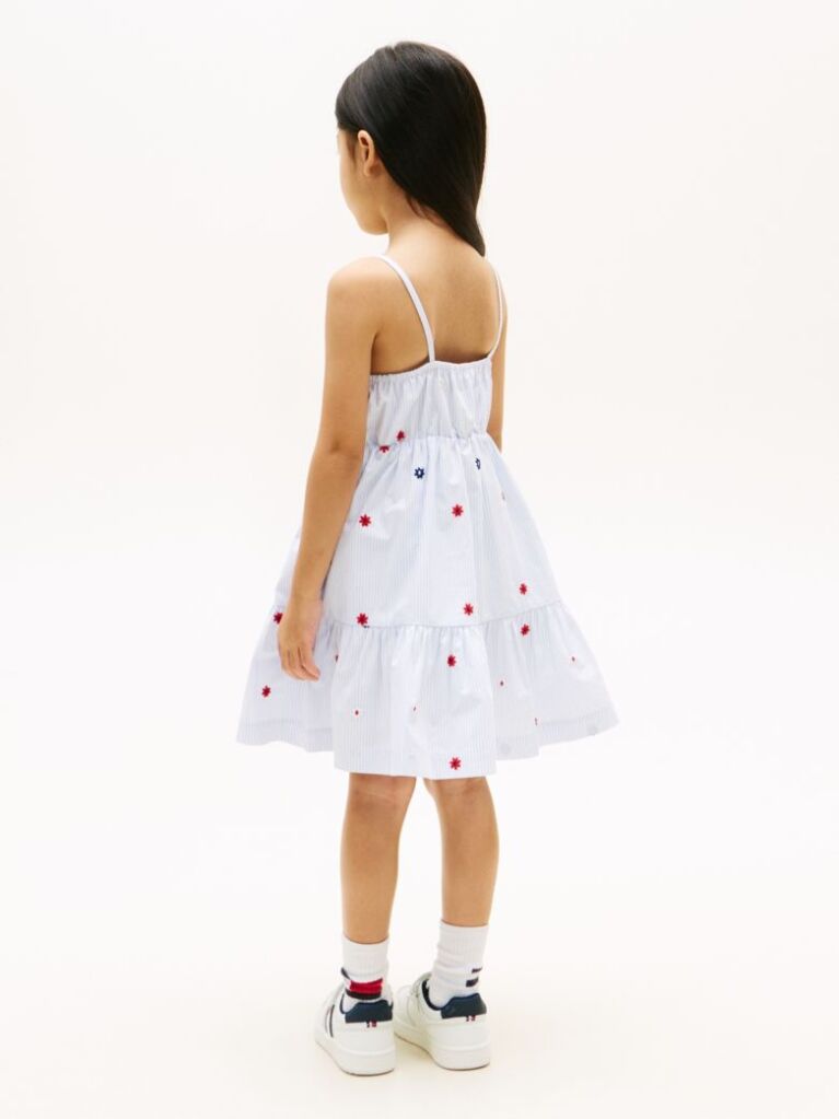 Multi Floral Embroidery Stripe Fit And Flare Dress  Girls
