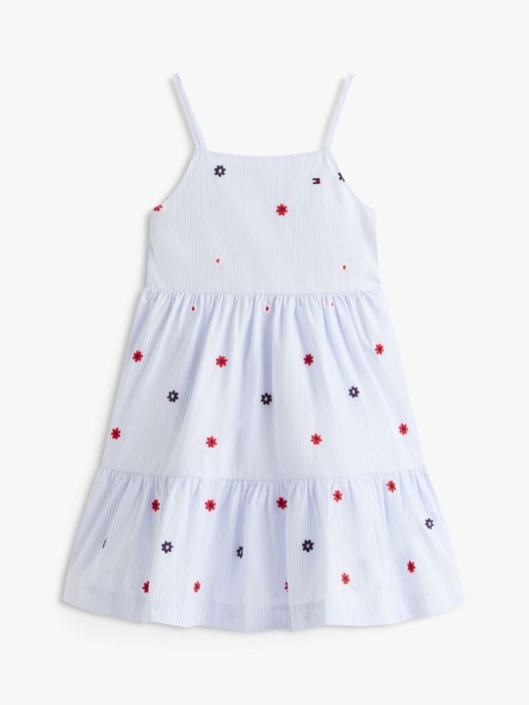Multi Floral Embroidery Stripe Fit And Flare Dress  Girls