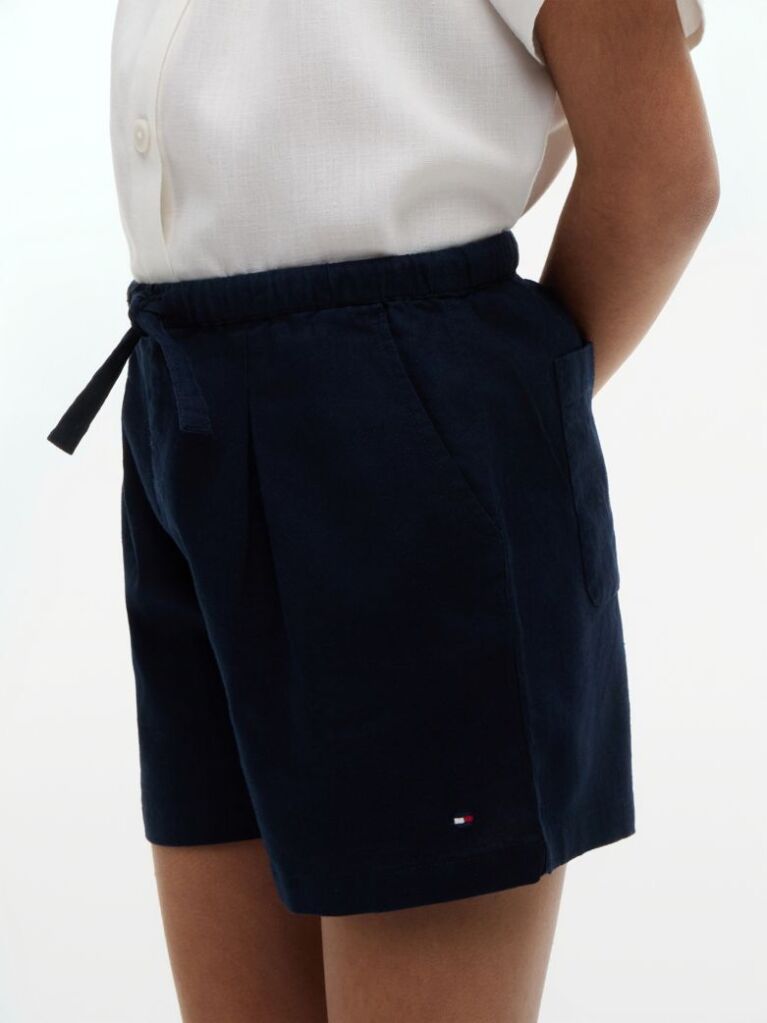 Blue Mercerised Linen Blend Wide Leg Shorts  Girls