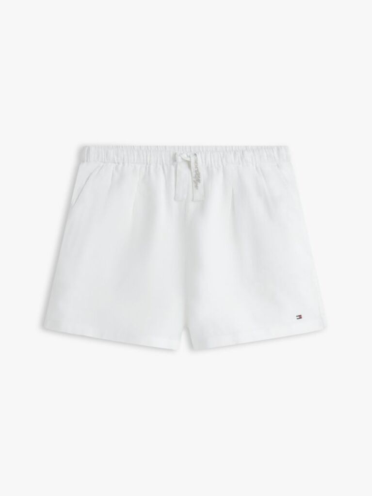 White Mercerised Linen Blend Wide Leg Shorts  Girls