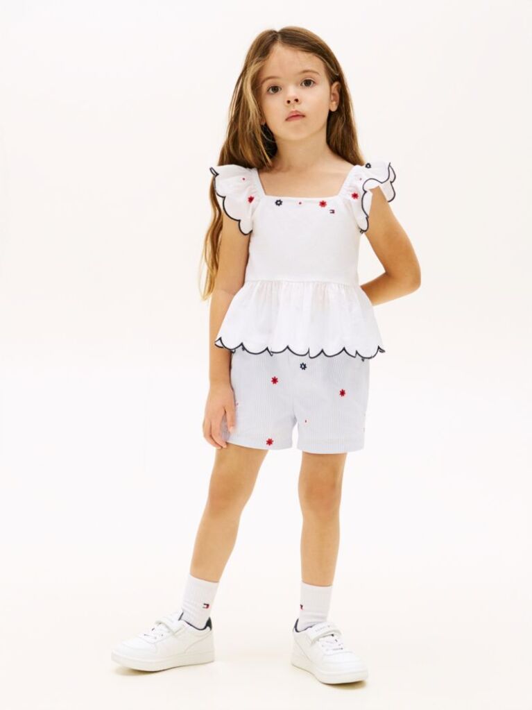 Multi Floral Embroidery Wide Leg Shorts  Girls