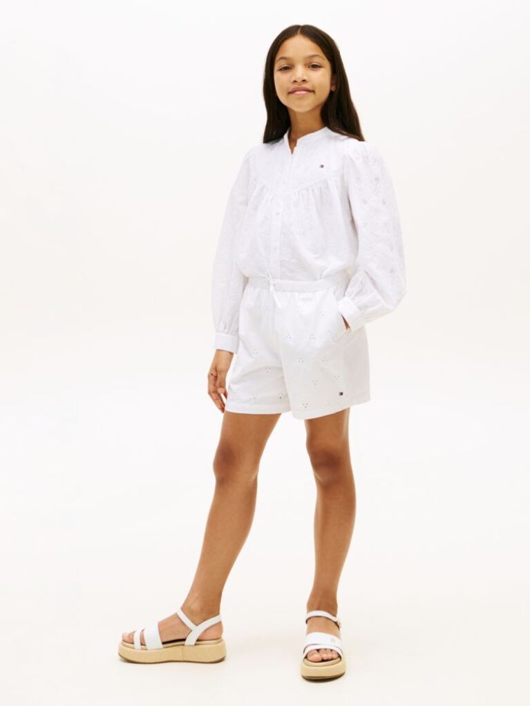 White Broderie Anglaise Wide Leg Shorts  Girls