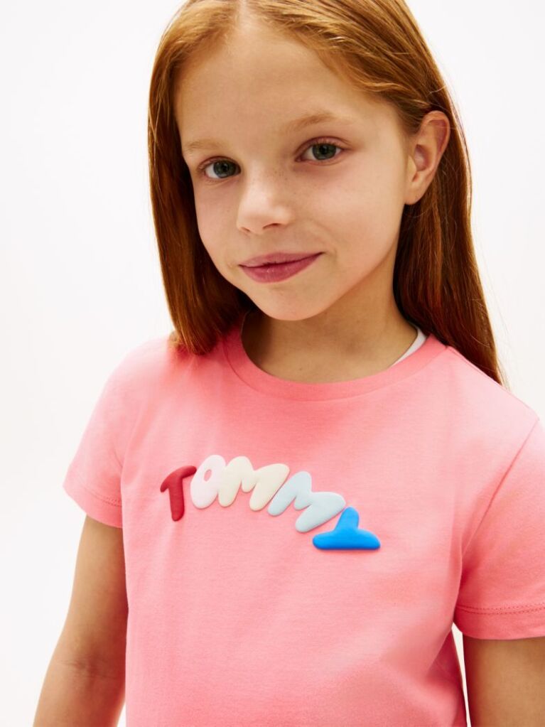 Pink Textured Logo Jersey Crew Neck T-Shirt  Girls