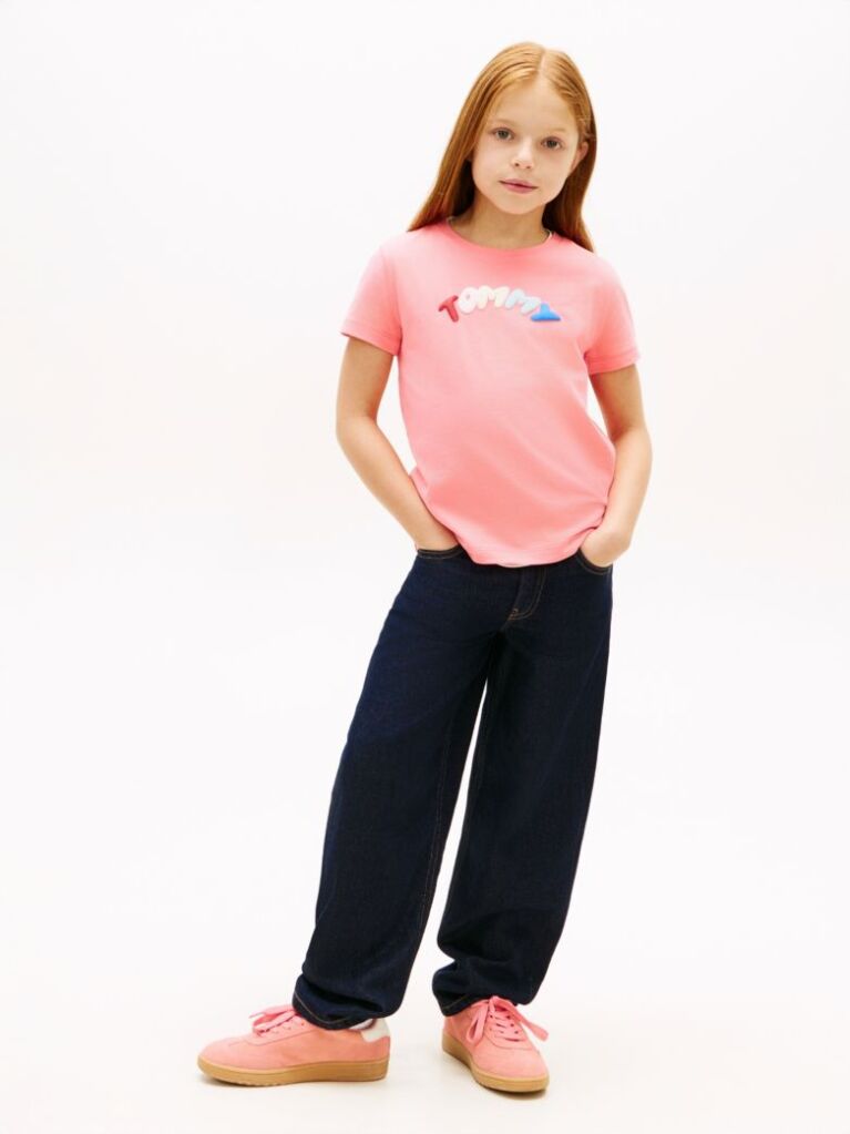 Pink Textured Logo Jersey Crew Neck T-Shirt  Girls