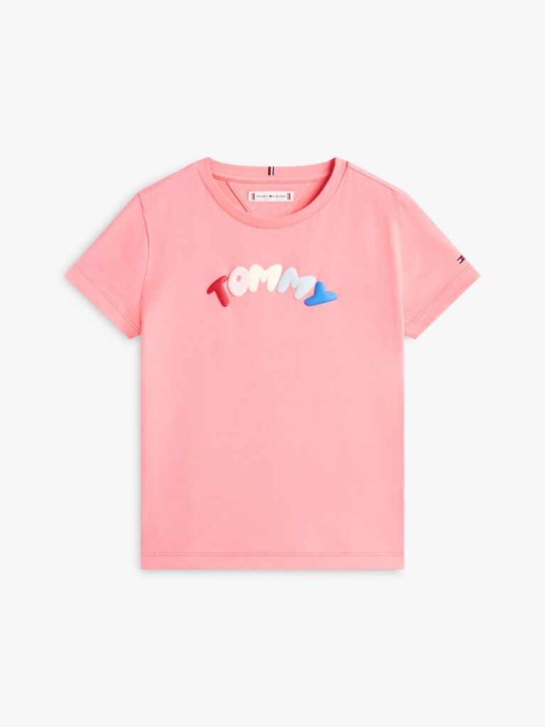 Pink Textured Logo Jersey Crew Neck T-Shirt  Girls