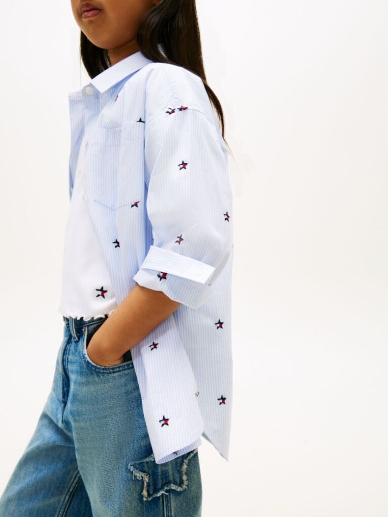 Multi Regular Fit Stripe Star Flag Embroidery Shirt  Girls