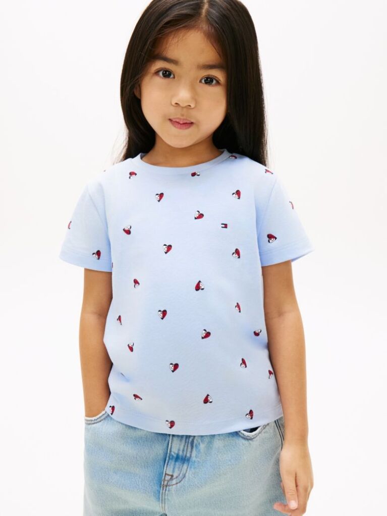 Blue Smiley Heart Flag Print T-Shirt  Girls