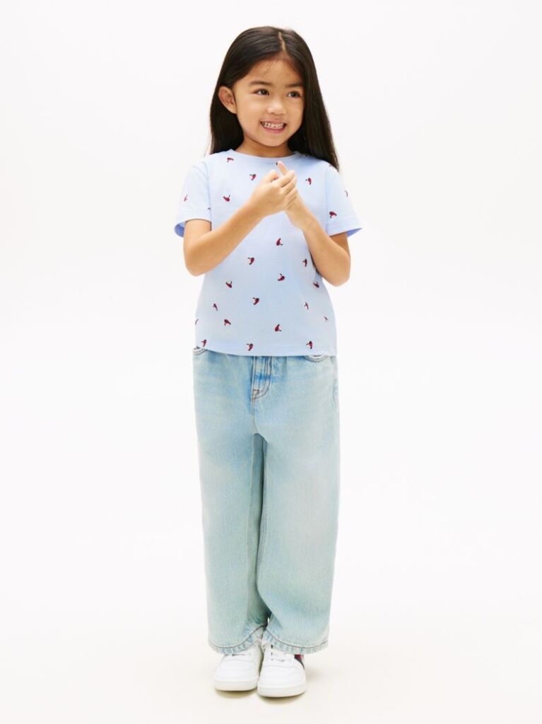 Blue Smiley Heart Flag Print T-Shirt  Girls