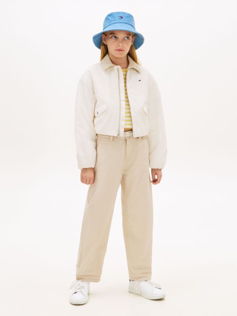 Beige Textured Back Logo Relaxed Jacket  Girls