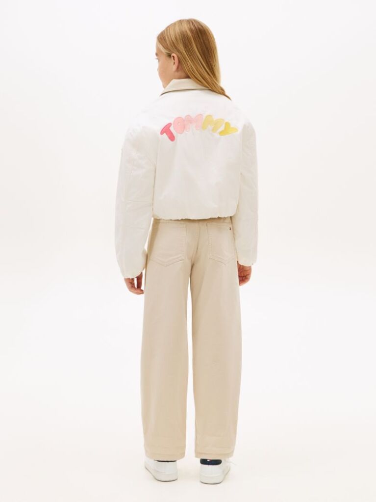 Beige Textured Back Logo Relaxed Jacket  Girls
