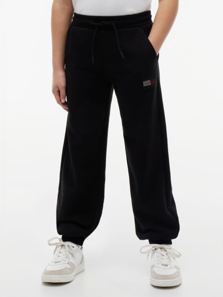 Black Rhinestone Relaxed Terry Joggers  Girls