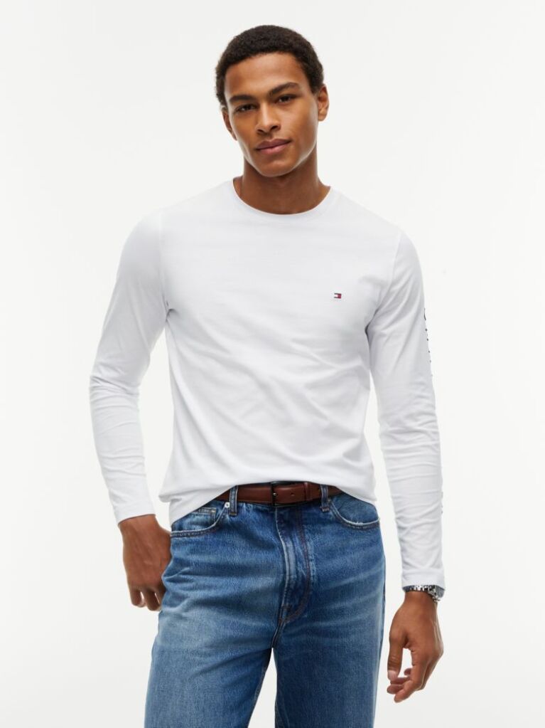 White Long Sleeve Slim Fit T-Shirt  Men