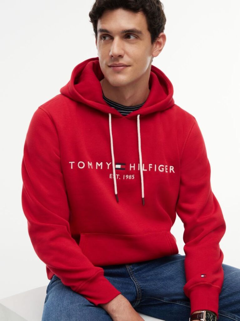 Red Tommy Logo Hoody  Men