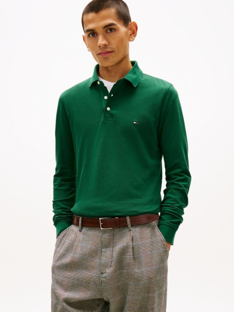 Green 1985 Collection Slim Fit Long Sleeve Polo  Men