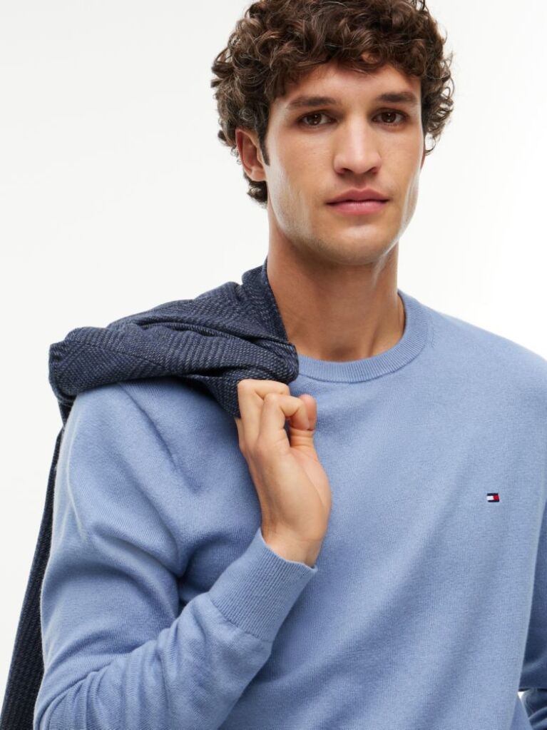 Blue Cotton Cashmere Crew Neck Jumper  Men