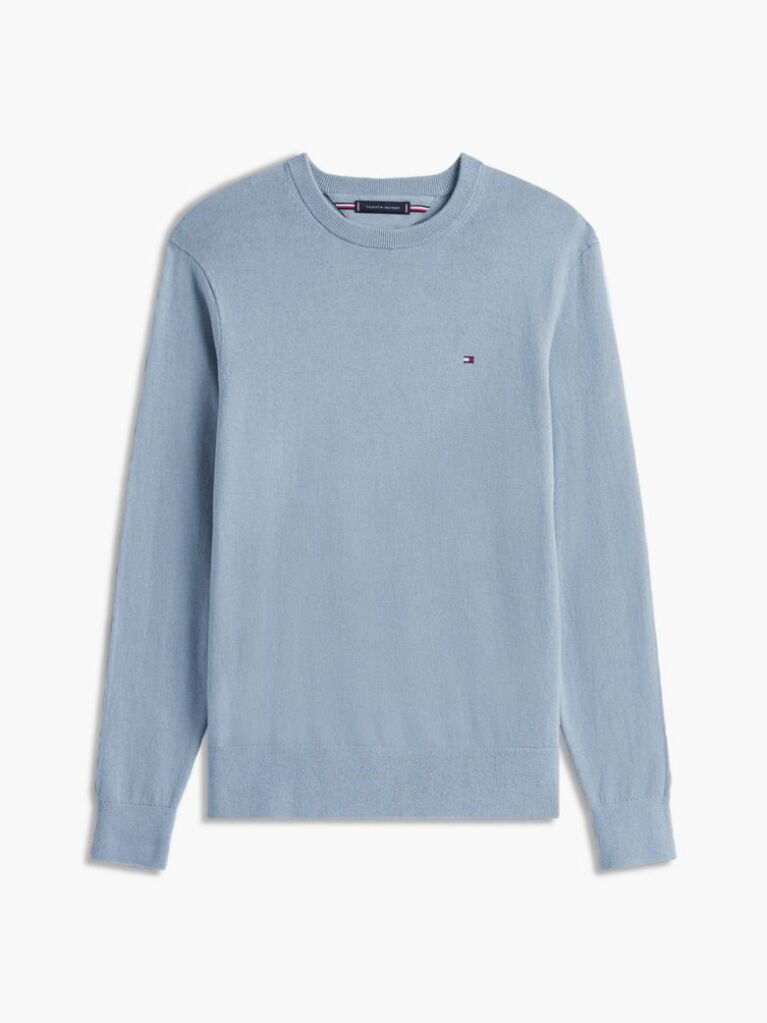 Blue Cotton Cashmere Crew Neck Jumper  Men