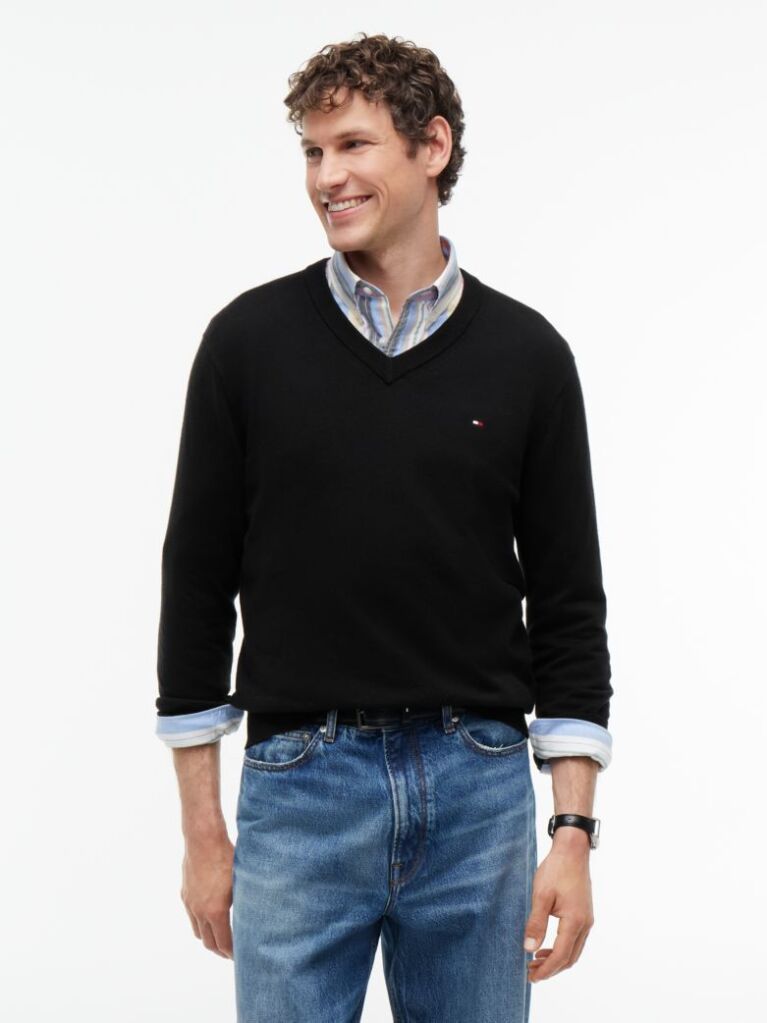 Black V-Neck Regular Fit Jumper  Men