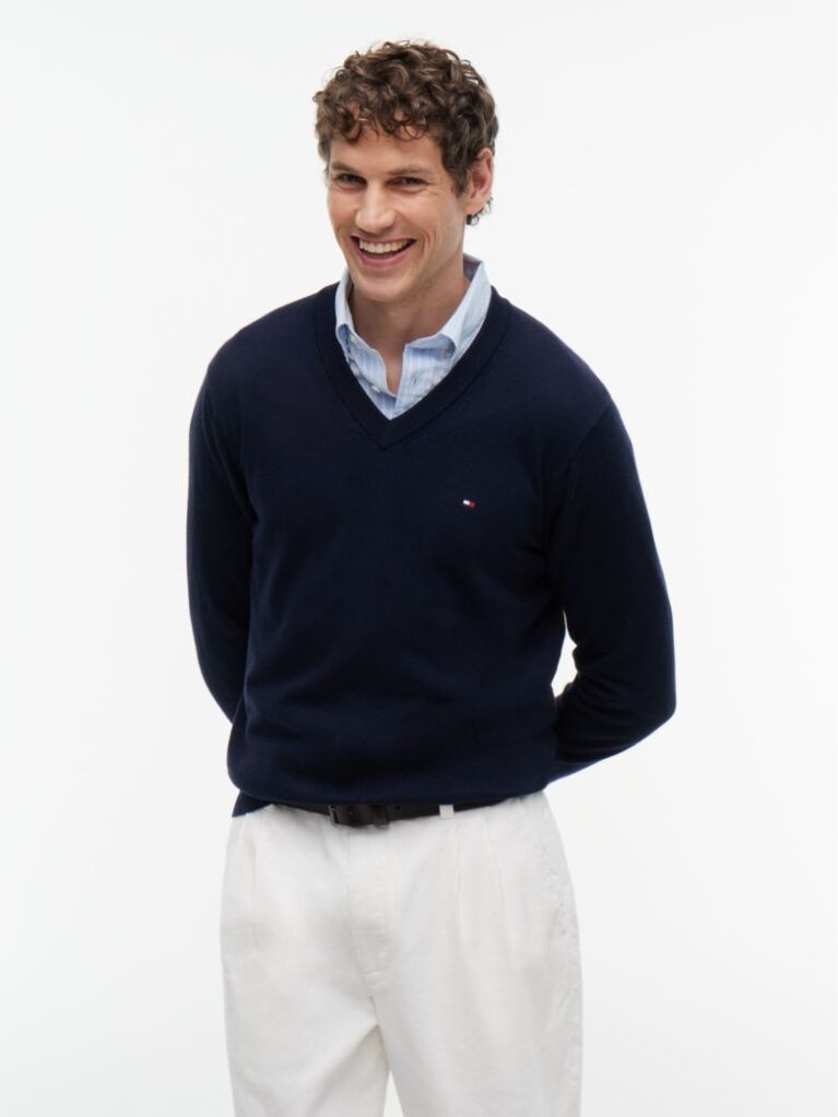 Blue V-Neck Regular Fit Jumper  Men