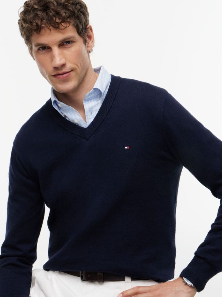 Blue V-Neck Regular Fit Jumper  Men