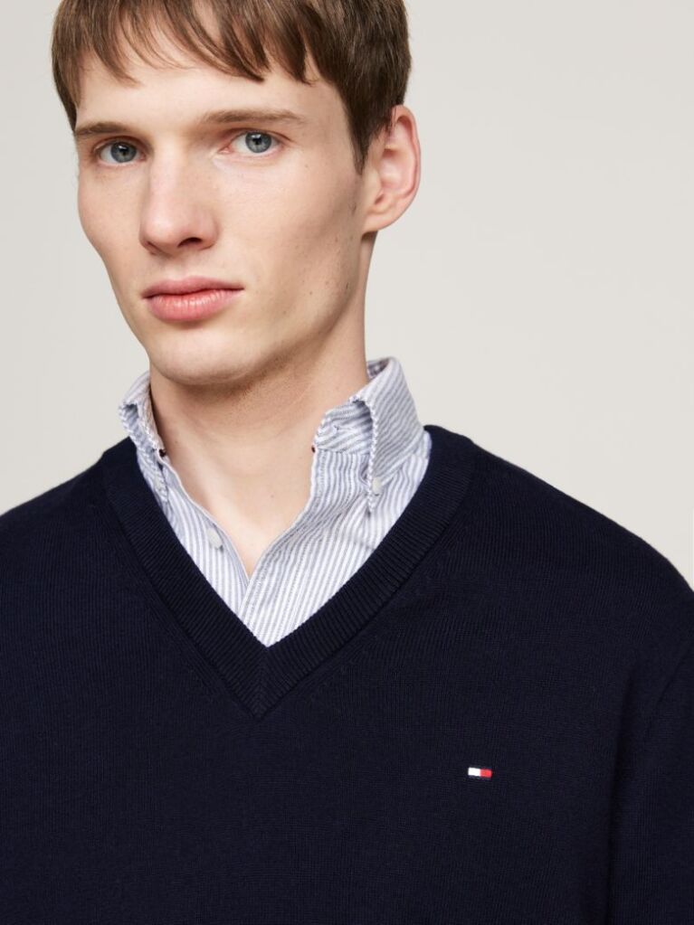 Blue V-Neck Regular Fit Jumper  Men