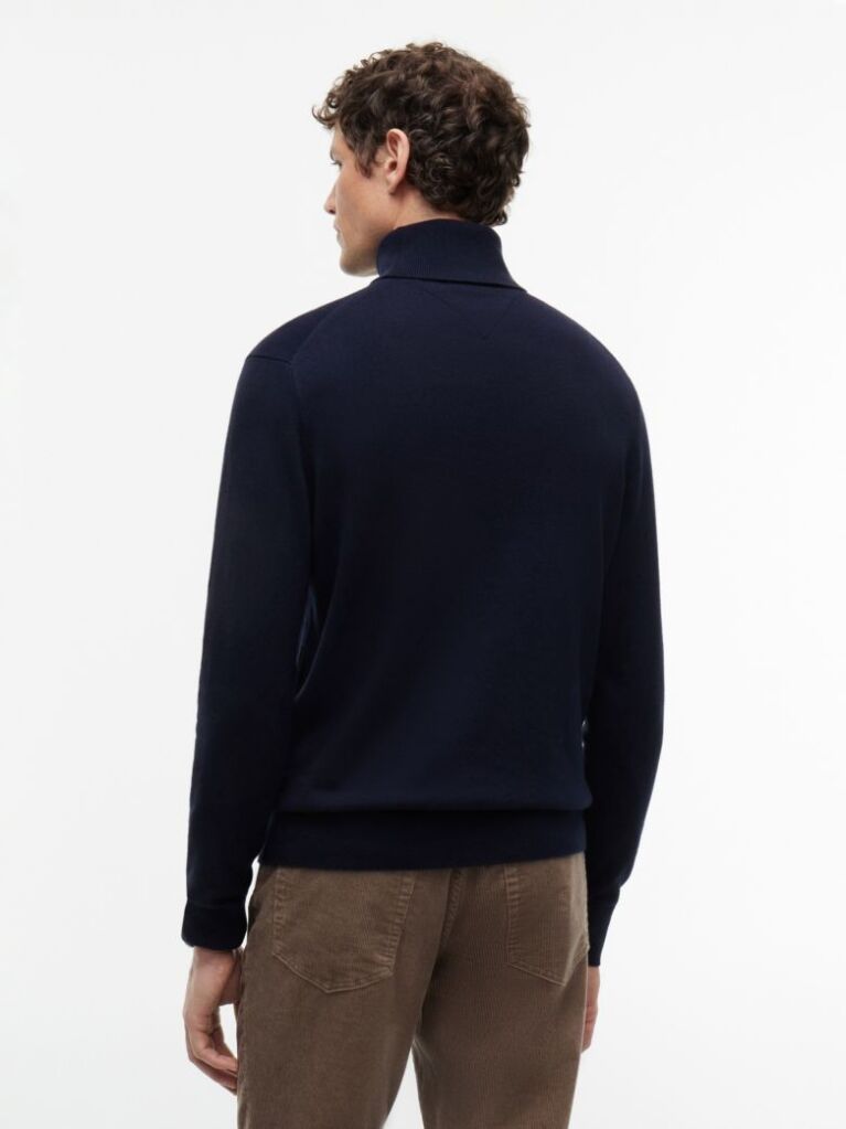 Blue Cotton Cashmere Roll Neck Jumper  Men